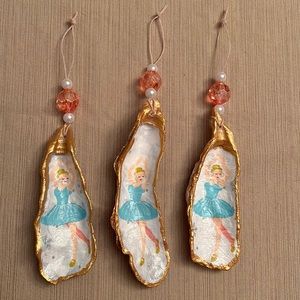 Set of 3 handmade oyster shell ballerina ornaments
